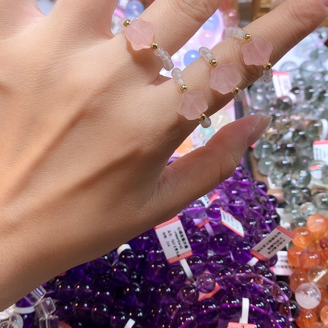 水晶手串未镶嵌粉水晶戒指