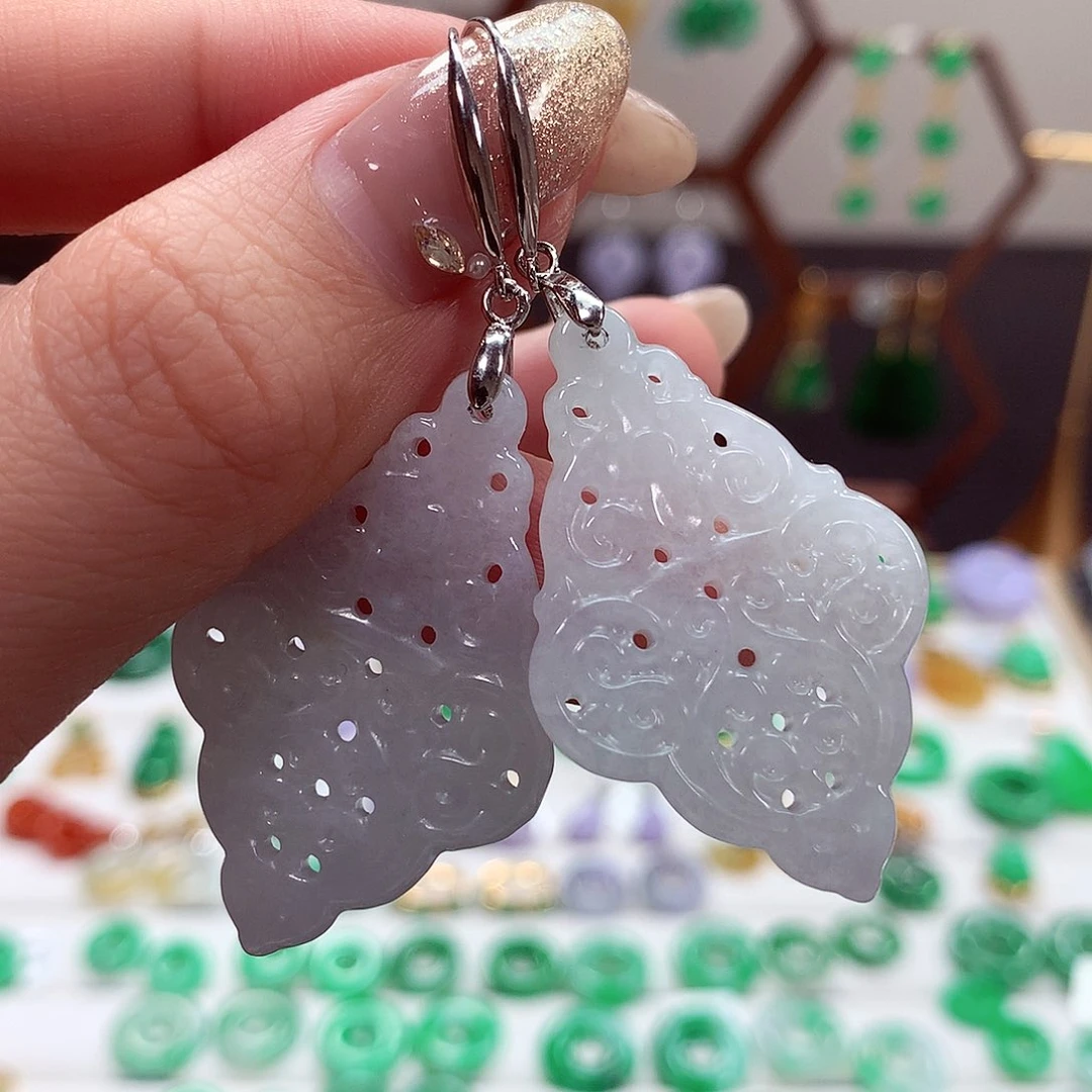 翡翠耳饰银S925镶嵌天然翡翠