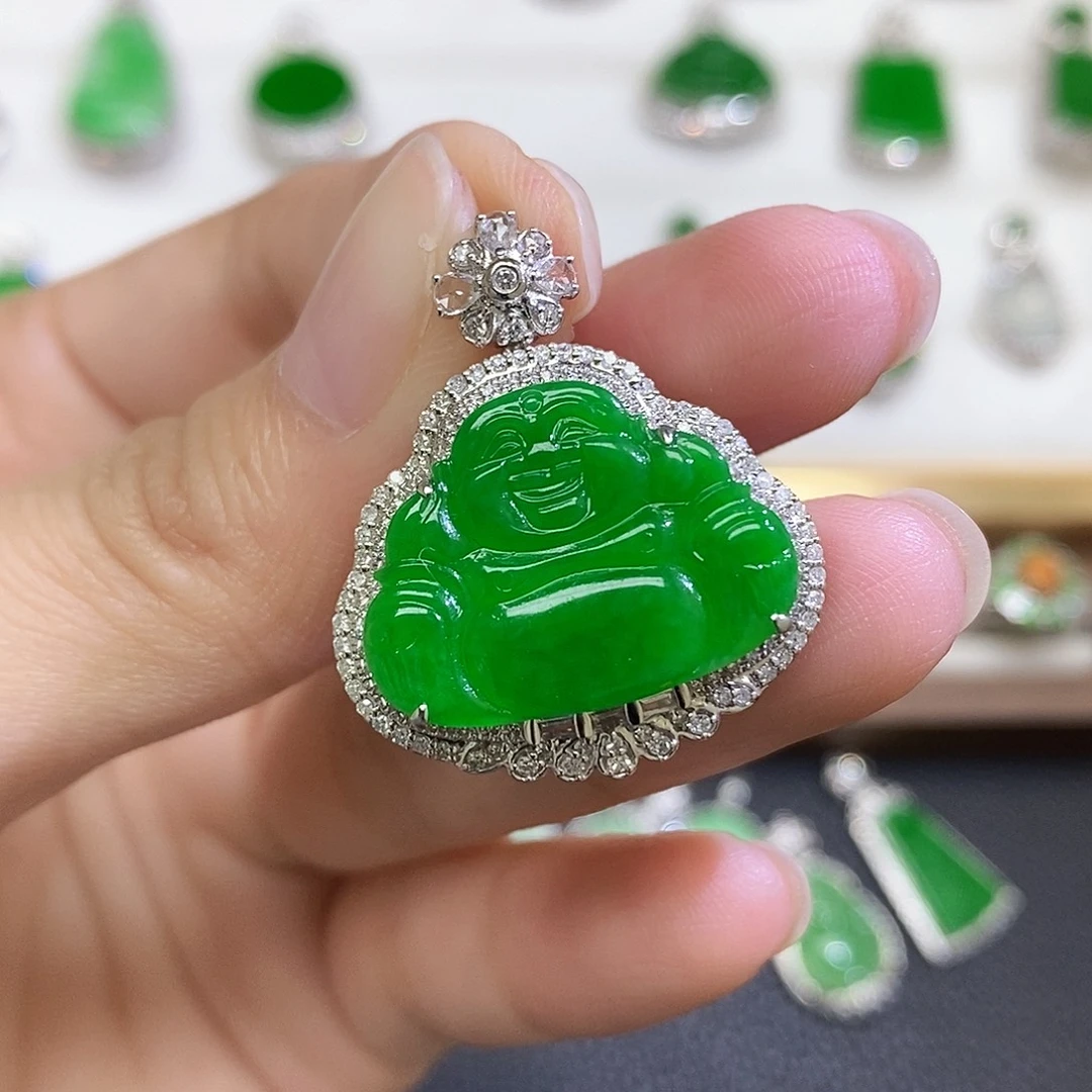 翡翠18K金镶嵌吊坠(不含链)