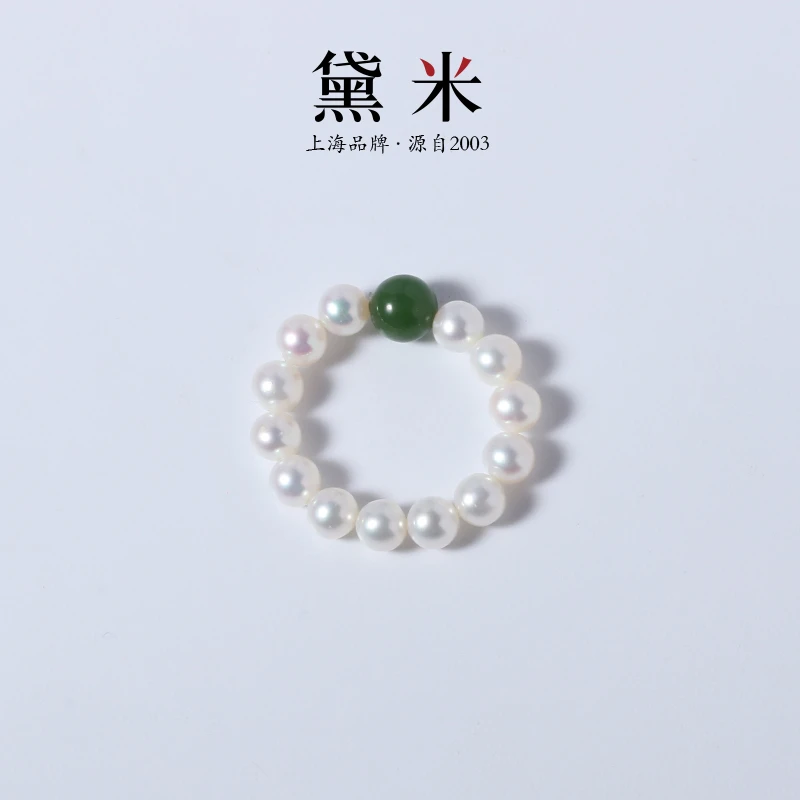 【黛米】YF1709霜华 淡水珍珠戒指 约4-5mm 弹力绳指环 白色