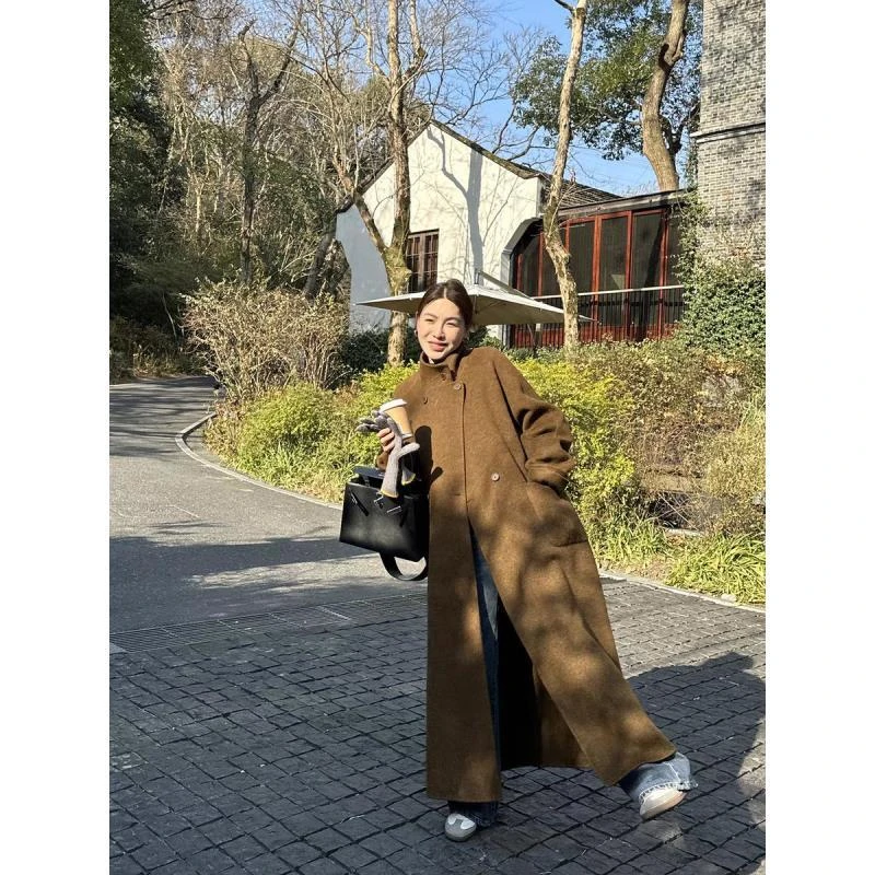 恩熙·韩系新款立领宽松气质长款大衣6057