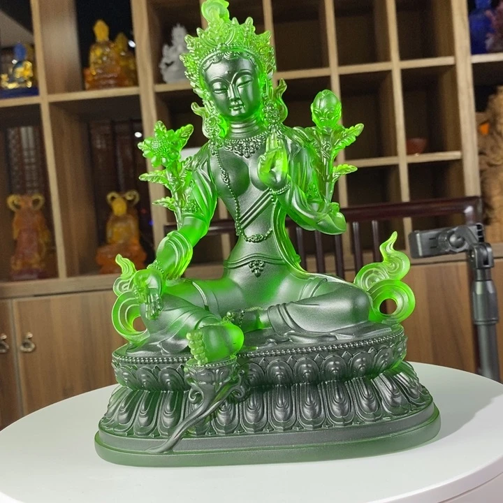 琉璃微瑕古法琉璃绿度母24