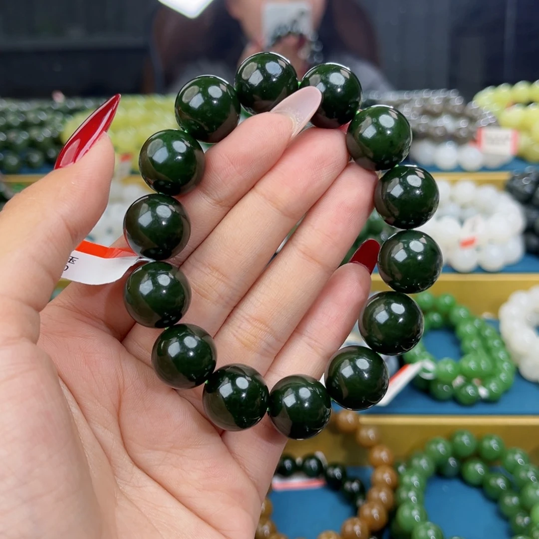 和田玉未镶嵌手链天然和田玉俄碧7号红皮菠菜绿手串15+