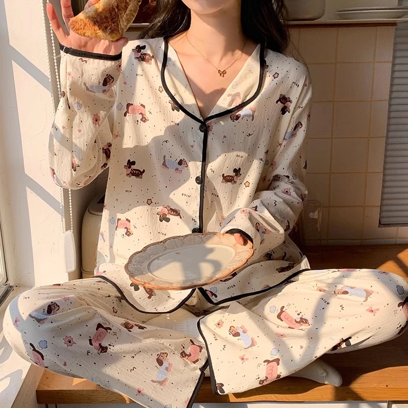 长袖睡衣女款春秋季2025新款卡通可爱云朵棉女士春秋款家居服套装