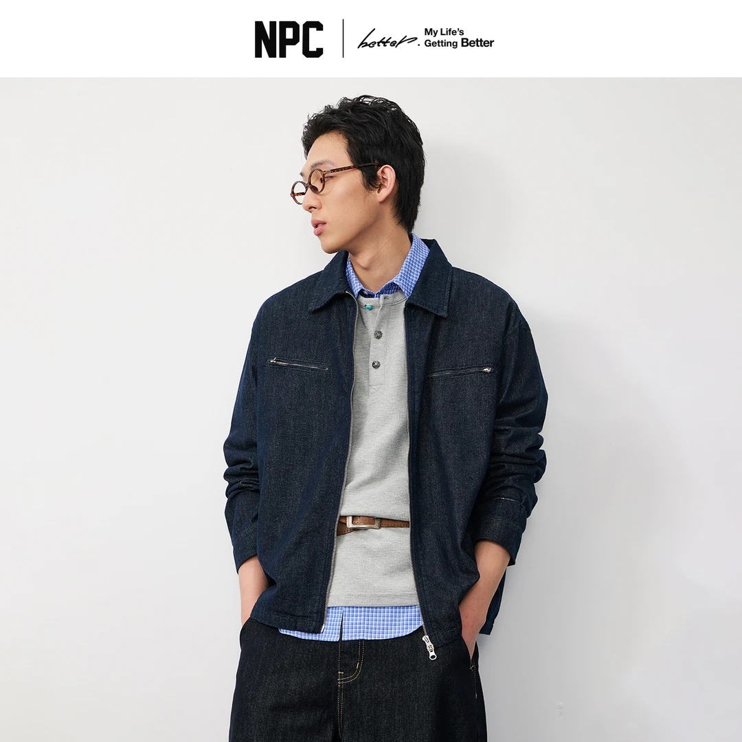 NPC潮牌机能对称双口袋翻领拉链牛仔夹克短款男挺阔NP57DC10