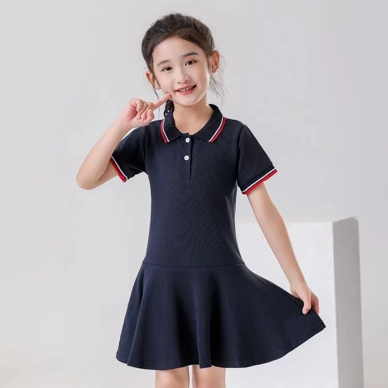 3001外贸精品女童连衣裙2025夏季薄款纯棉儿童学院风中大童POLO裙