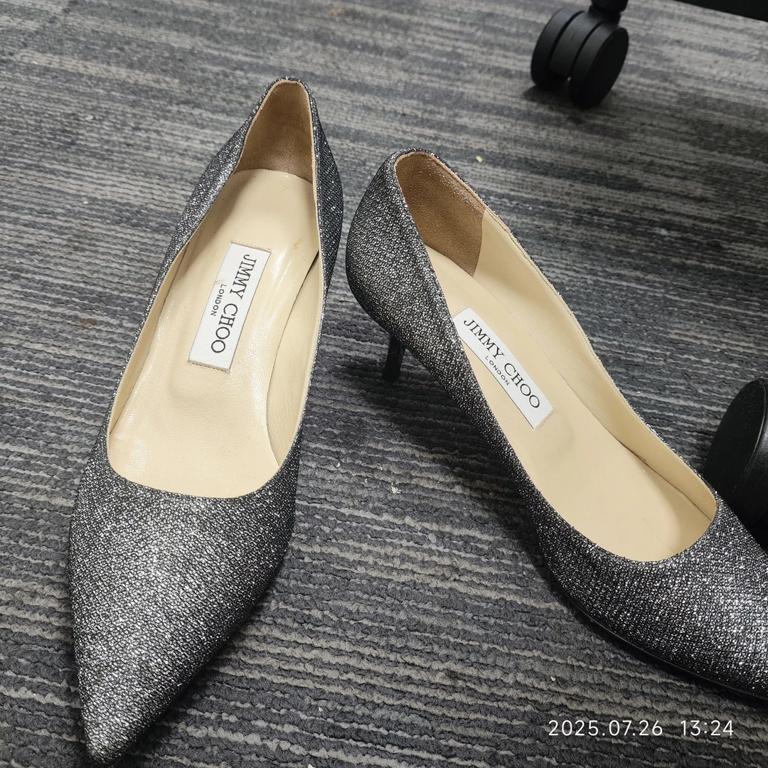 95新 JIMMY CHOO/吉米周 麦殿/高跟鞋银色36/250726TYS7S07