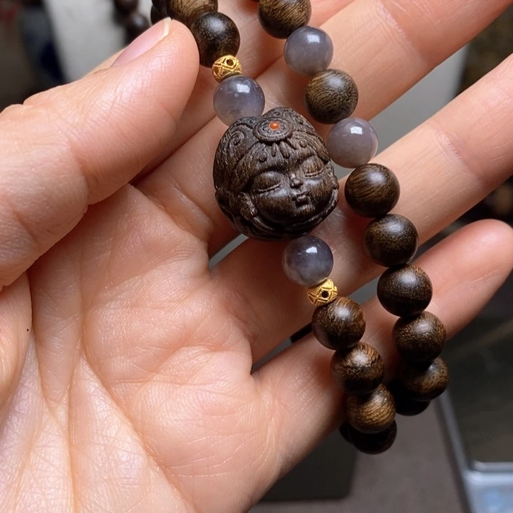 沉香手串越南芽庄黄棋楠瘤疤0.8设计➕扎基沉香木雕