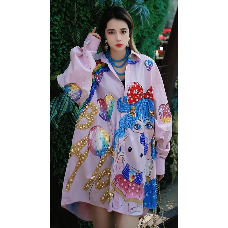 JIE LI/街力春季新款小众设计粉色衬衫上衣女A7311