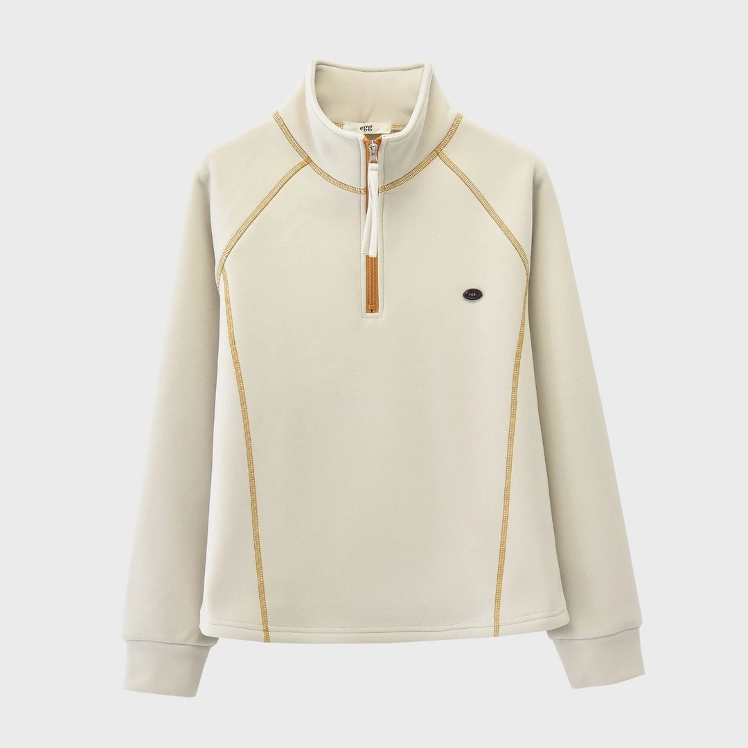 “FEI ER”2024冬季新款设计师款麻丝线重工立领百搭收腰卫衣-A3162