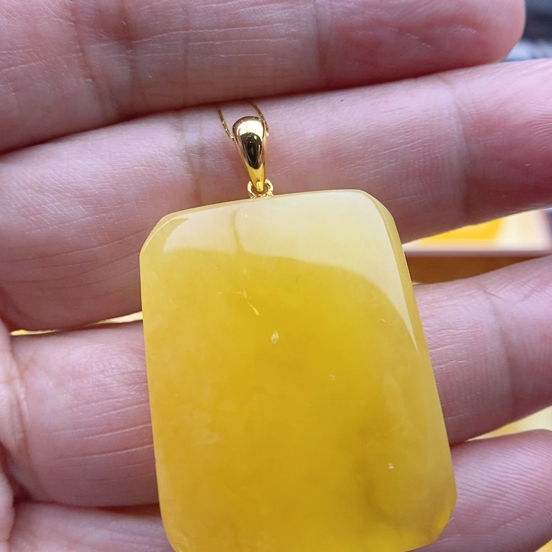 琥珀颈饰银S925镀金镶嵌