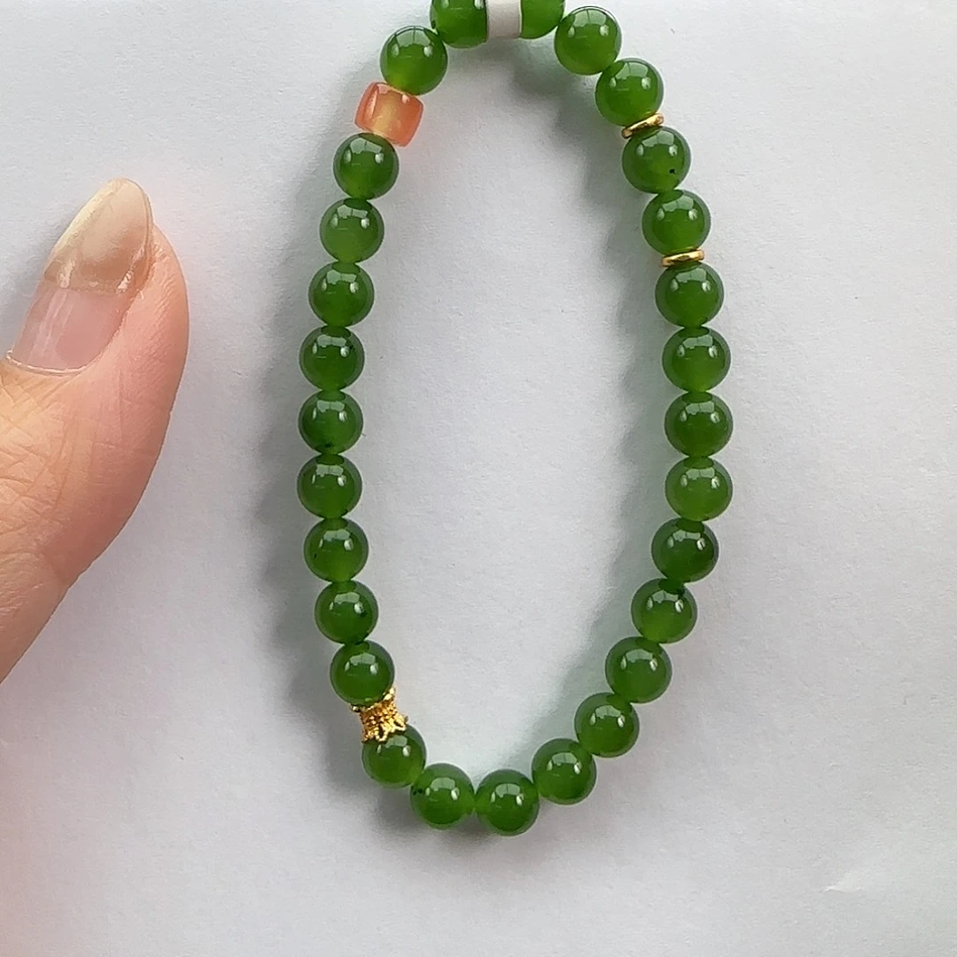 和田玉未镶嵌手串碧玉手串果绿