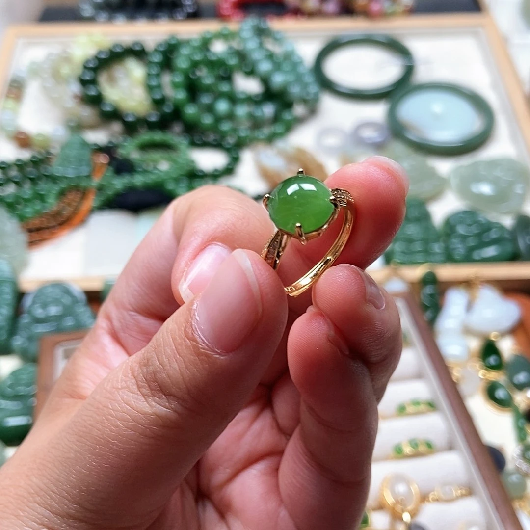 和田玉戒指银S925镶嵌