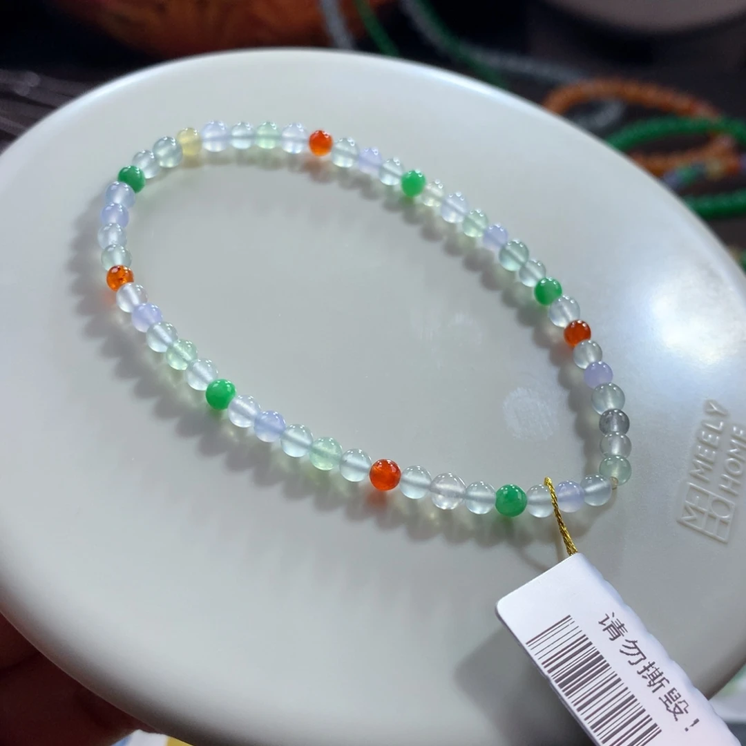 翡翠未镶嵌手链小精品高冰马卡龙多宝小米卡3.5~4