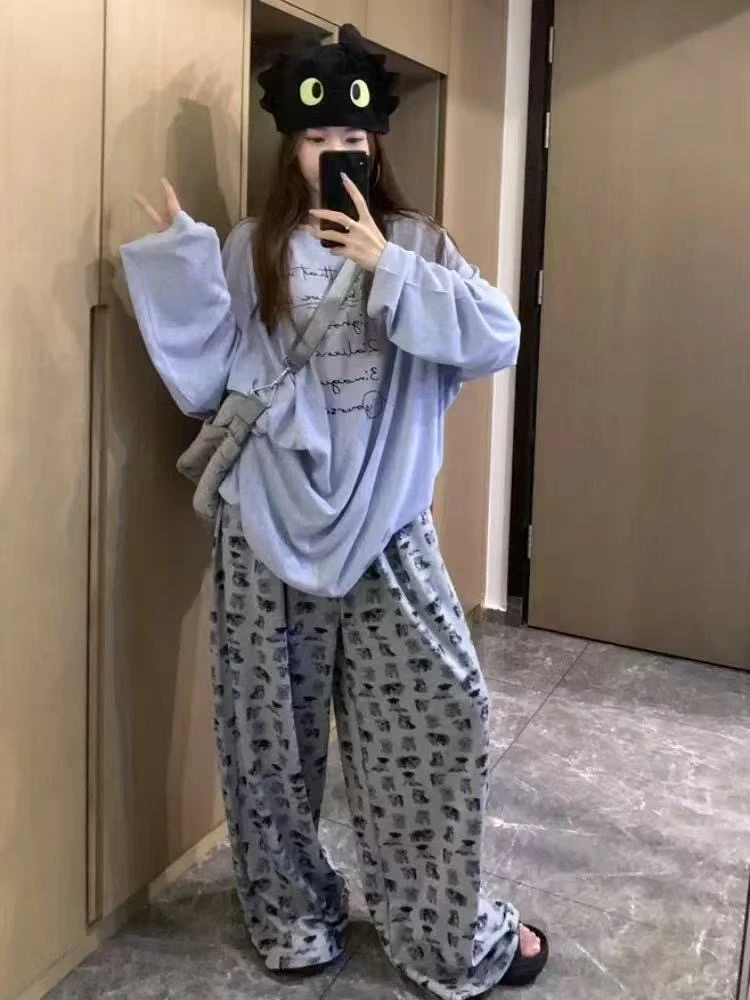 2025春夏新款大码女装松弛感防晒长+美式印花休闲裤两件套