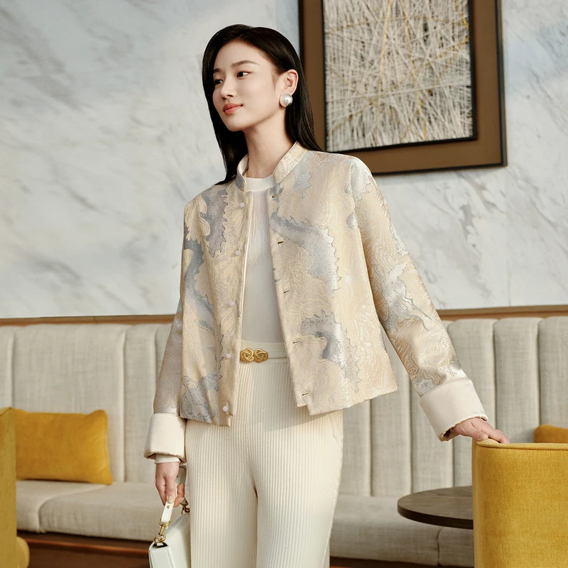 EP雅莹高端系列 老钱风金葱提花雅正立领国风外套 2025新款M101B