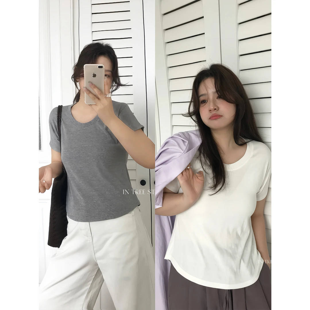 In Tree张桶桶【百搭T】经典百搭显瘦圆领短袖T恤宽松极简ST78012