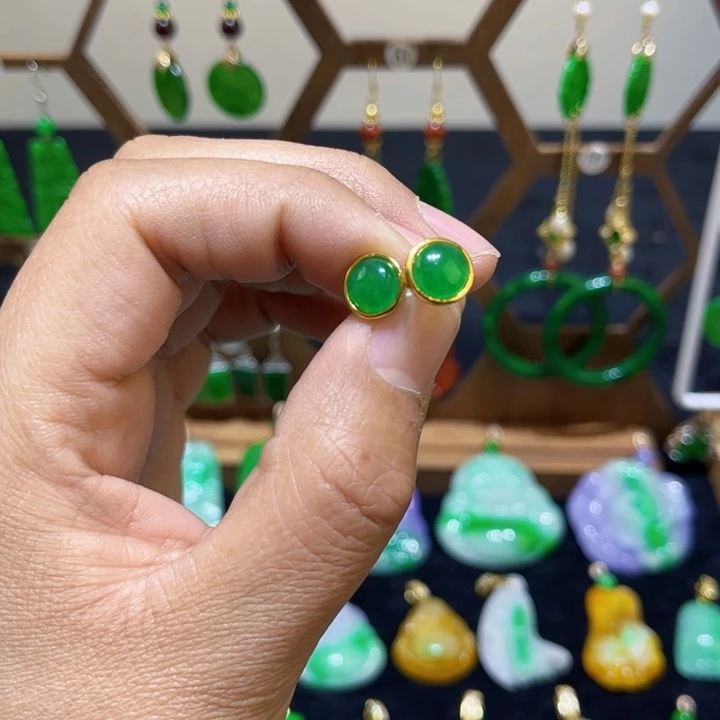 翡翠耳饰14K金镶嵌耳饰