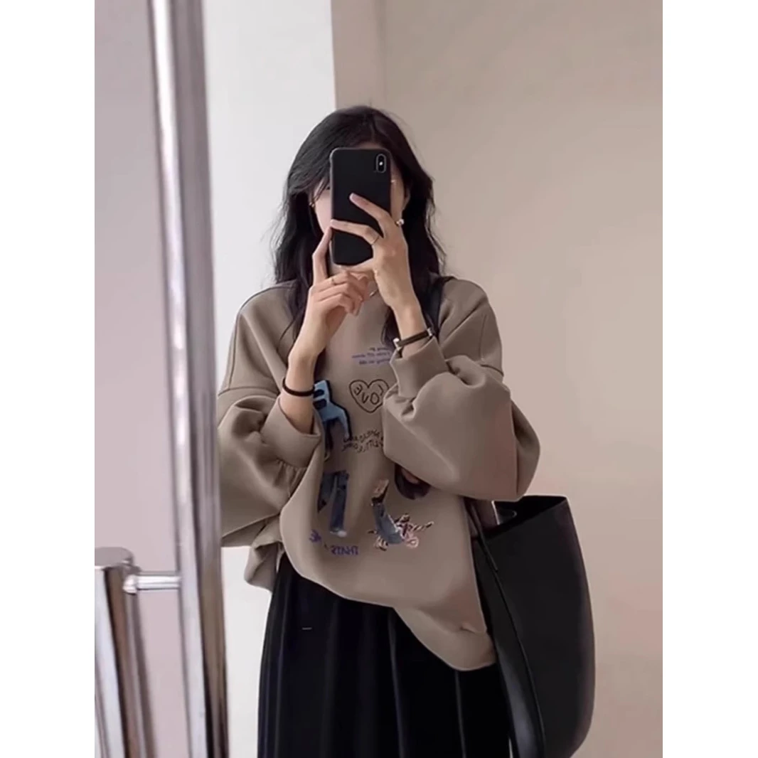 小个子圆领加绒厚卫衣女秋冬2025新款欧货爆款美式高端慵懒风