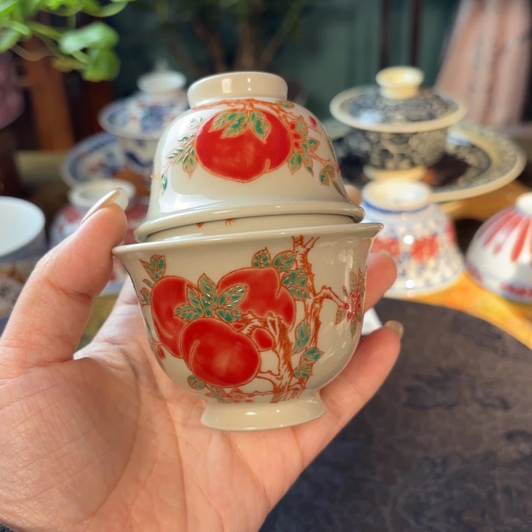 孤品福利青花手绘桃子