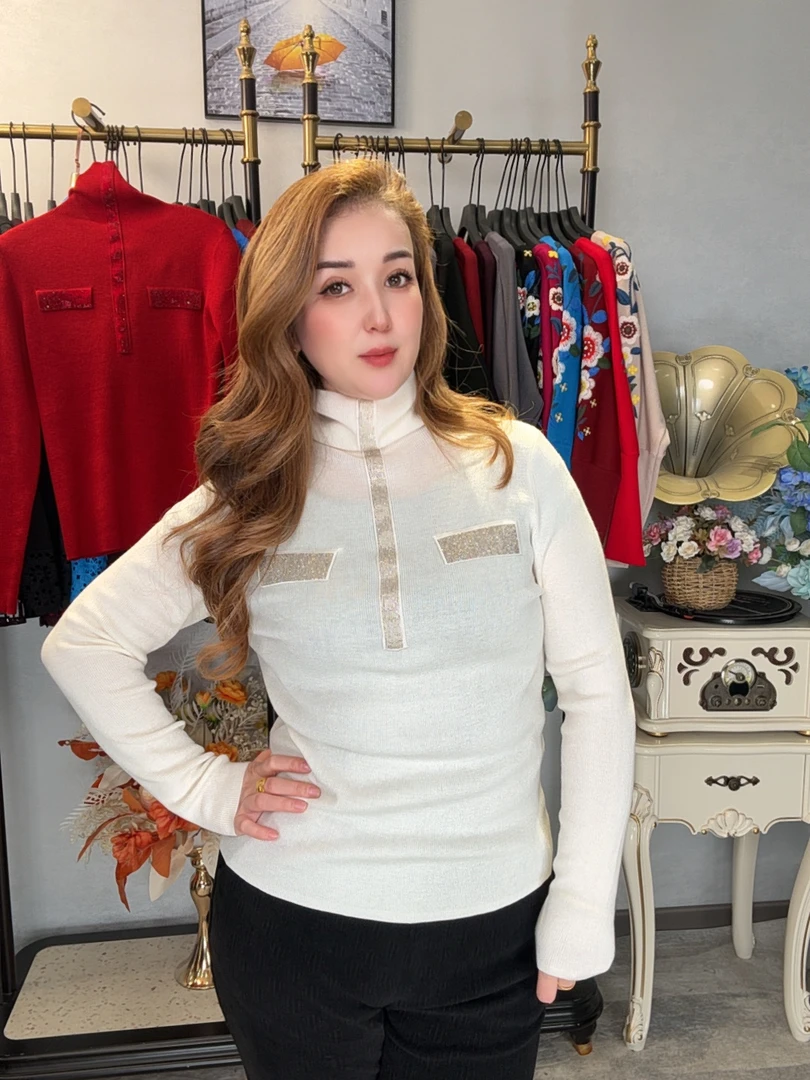 女针织堆堆领毛针织衫长袖秋冬上衣网红时尚ins