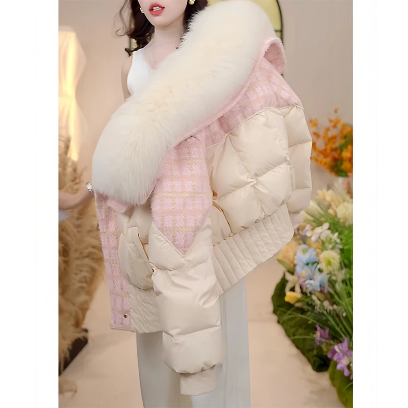 小香风冬季潮流时尚女士款2026百搭新款高端洋气大毛领棉服外套