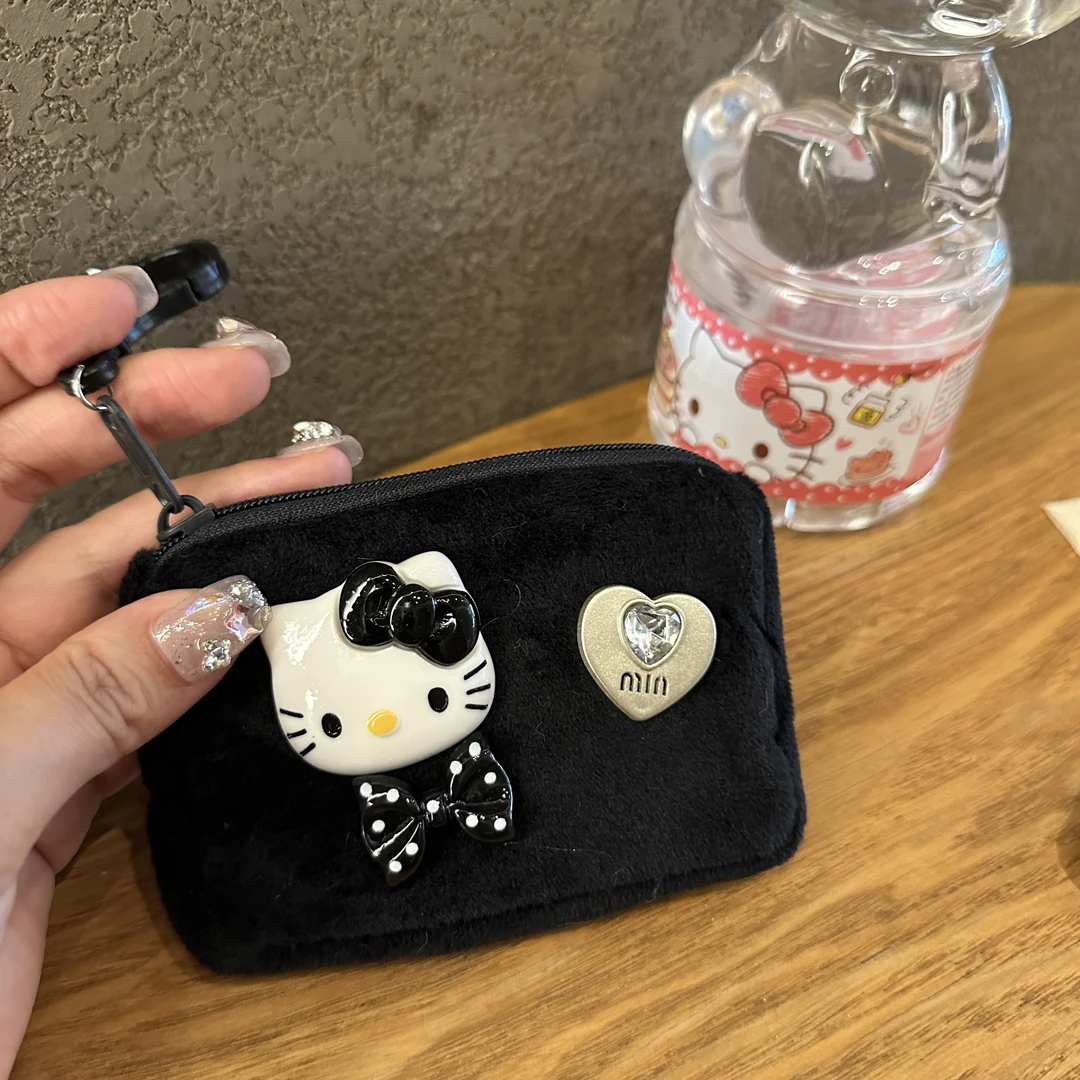 卡通kitty日系零钱包～可爱毛绒KT猫耳机包钥匙扣挂件学生收纳袋