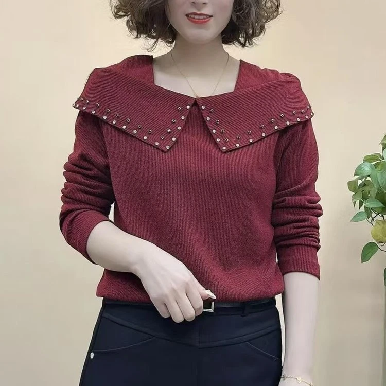 春款法式方领洋气时尚长袖显示修身百搭韩版上衣