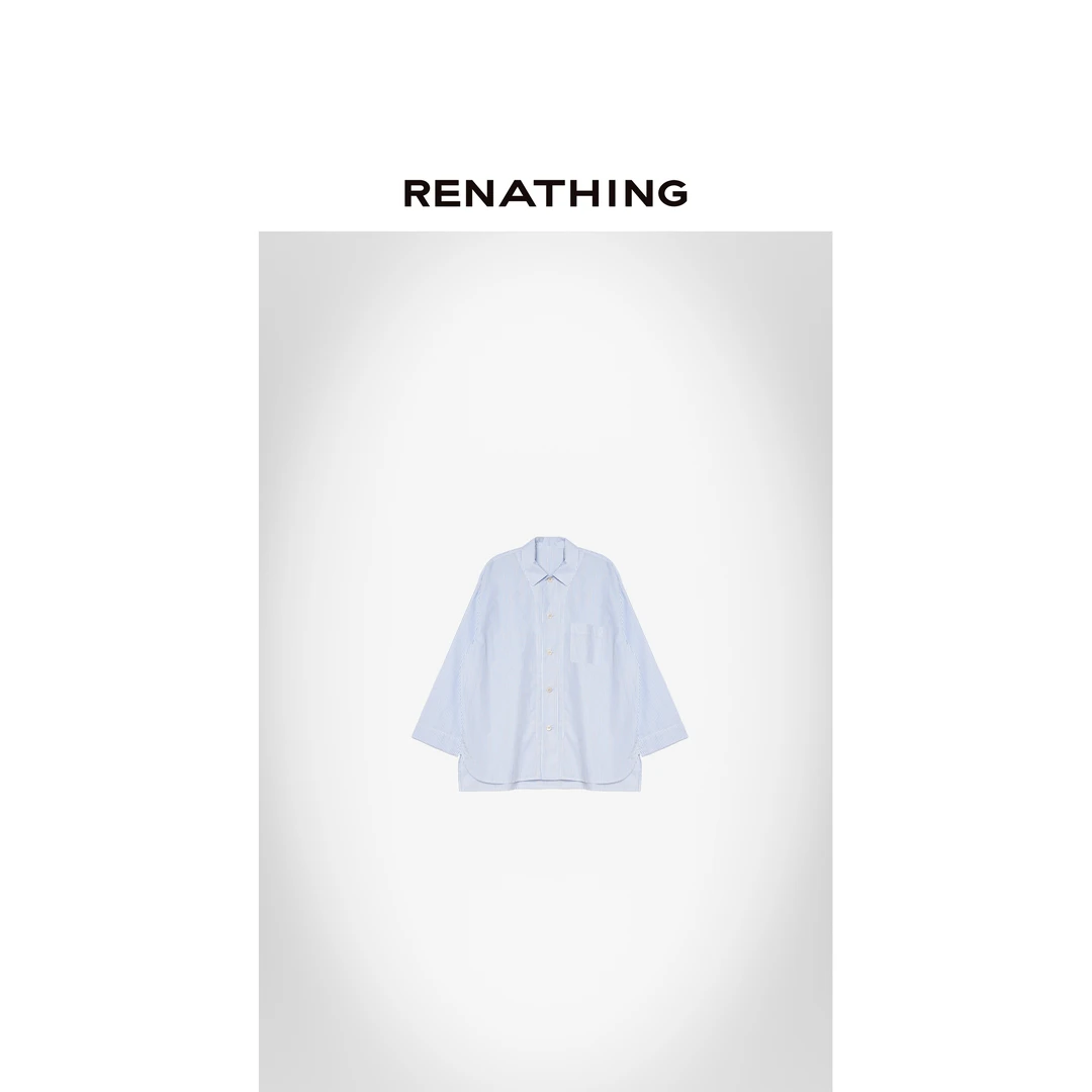 【RENATHING】细条纹宽松翻领衬衫
