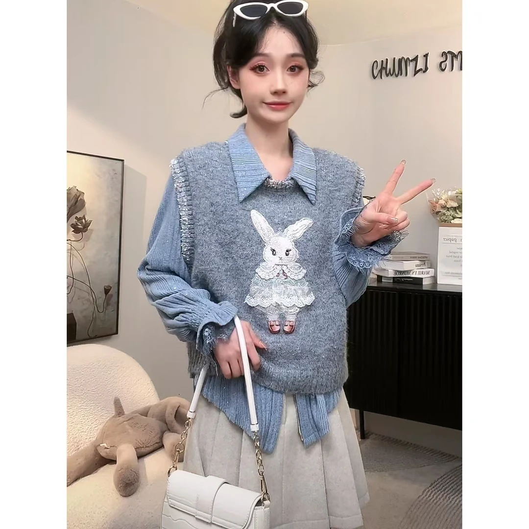 韩版气质可爱兔子针织马甲【13032】