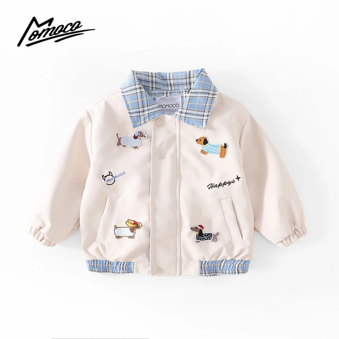 MOMOCO2025春季欧若风男童可爱刺绣卡通小狗皮衣外套77130105001