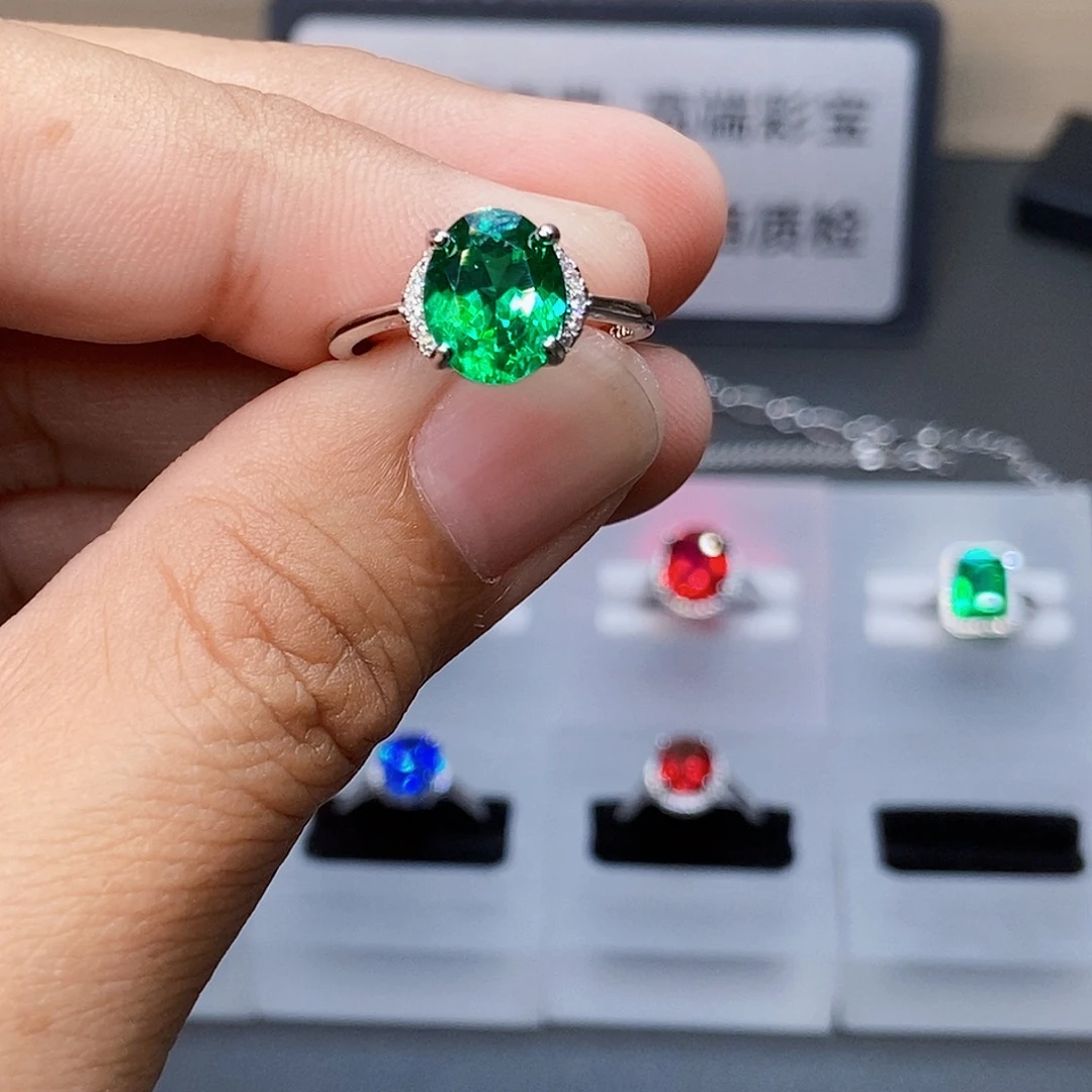 祖母绿戒指银S925镶嵌