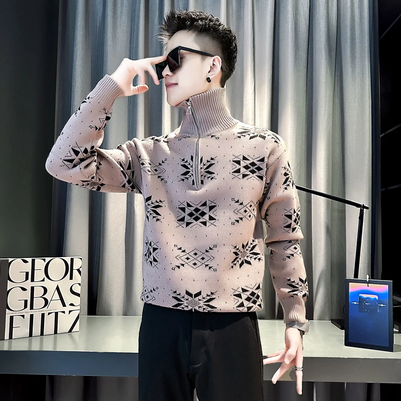半拉链高领毛衣男款秋冬季2025新款男生内搭衣服高级感打底针织衫