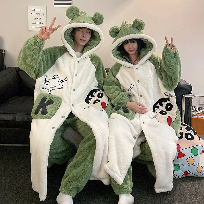 情侣睡袍冬季珊瑚绒男士女士法兰绒加厚加绒家居服情侣睡衣秋冬款