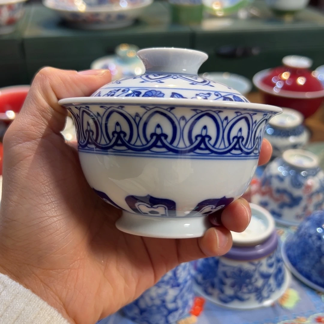 雪山春晓宝相盖碗