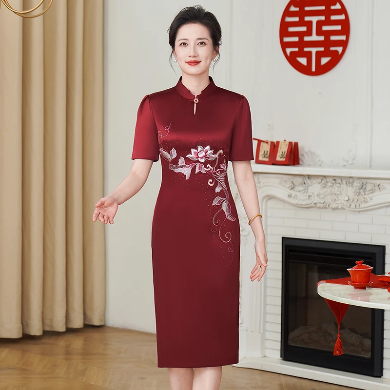 55538结婚妈妈婚宴礼服旗袍日常可穿喜婆婆装新款夏季裙子喜服