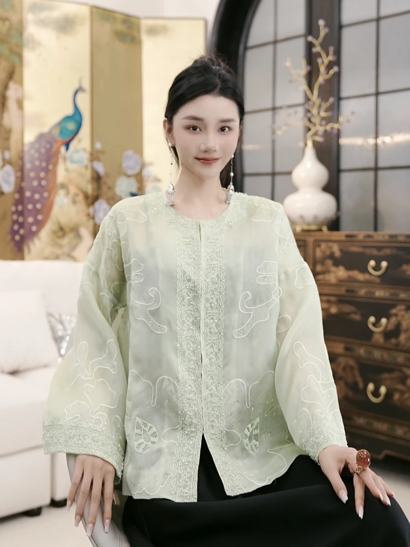 Betty Bairn【春风拂柳】新中式桑蚕丝刺绣外套25B-BW10033