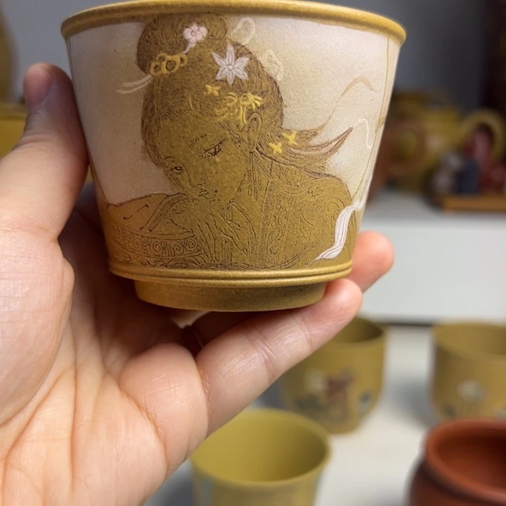 陶瓷二***壮紫砂刻绘泥绘主人杯