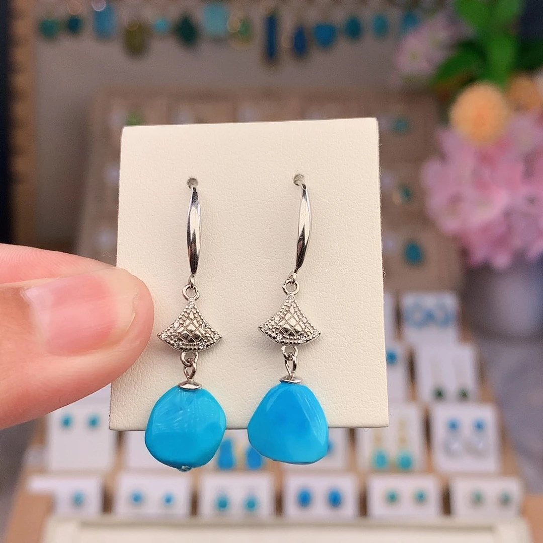 银S925镶嵌绿松石耳饰