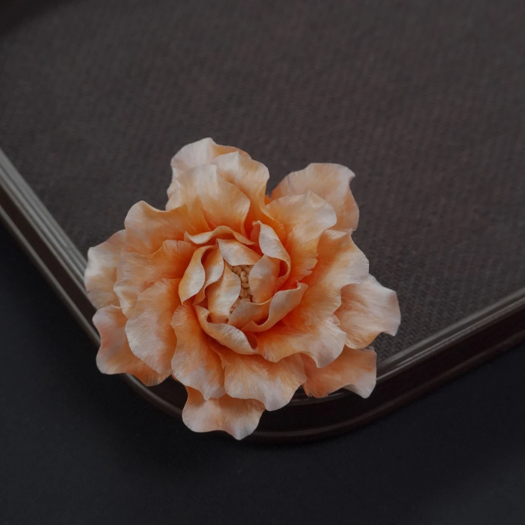 洛芳赋 橘橙色夹子非遗绒花南京绒花日常配饰国风古风中式气质