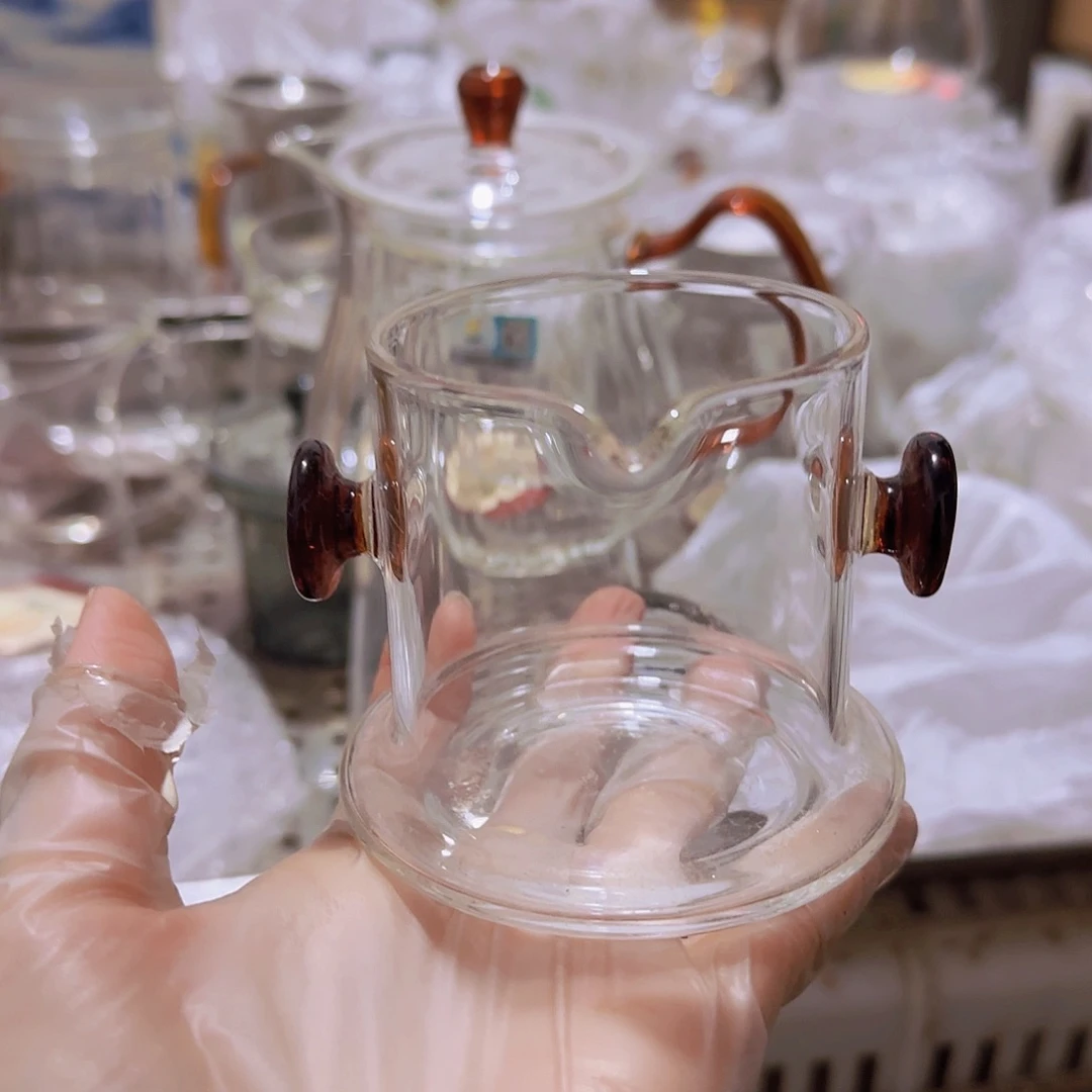 高硼硅玻璃茶水分离款瑕疵双耳公杯