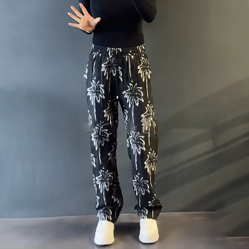 裤子薄款直筒宽松大码高级休闲新款男士轻奢潮牌潮牌花色时尚男装