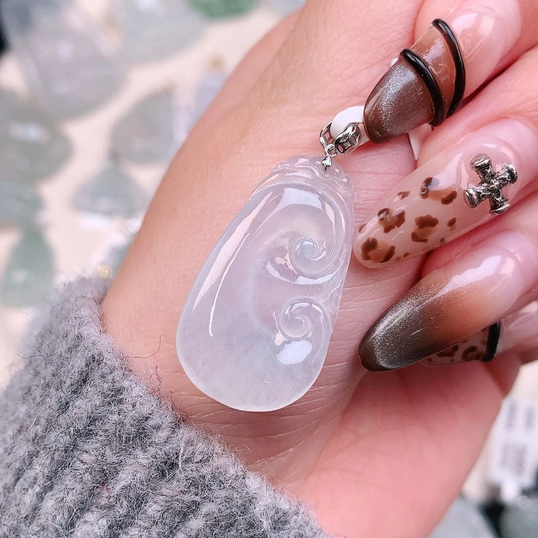 翡翠颈饰18K金镶嵌冰如意35、29.6、16.5、4