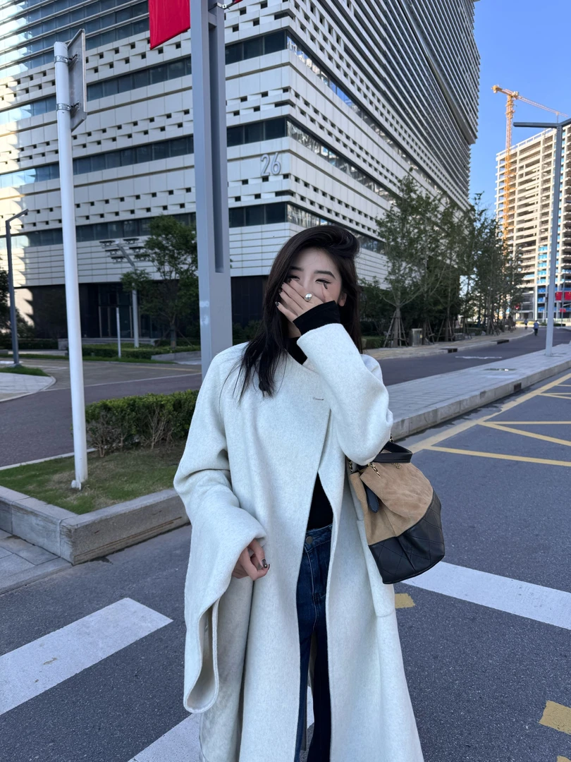 【XUE-XUE】2025新款手缝双面羊毛大衣 气质显瘦中长款多种穿法