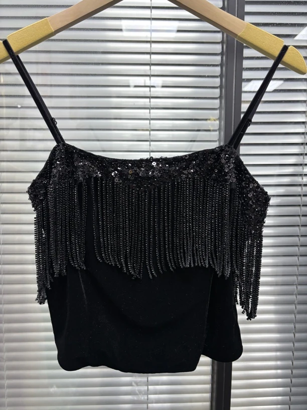 小众设计师重工钉珠吊带