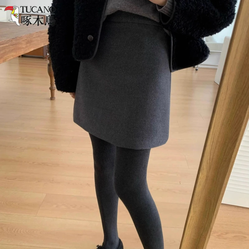 TUCANO/啄木鳥显瘦包臀裙千金风毛呢高腰短裙时尚半身裙子秋冬版