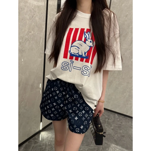 【梦梦服饰】新款小兔子圆领印花短袖T恤+高定老花短裤