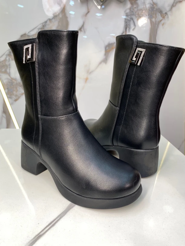 7253 恨天高跟短靴女秋冬新款厚底增高显瘦弹力瘦瘦靴粗跟中