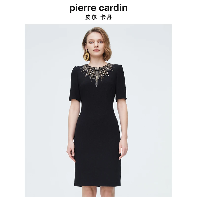 [皮尔卡丹女装]专柜正品夏季时尚轻奢收腰礼服小黑裙