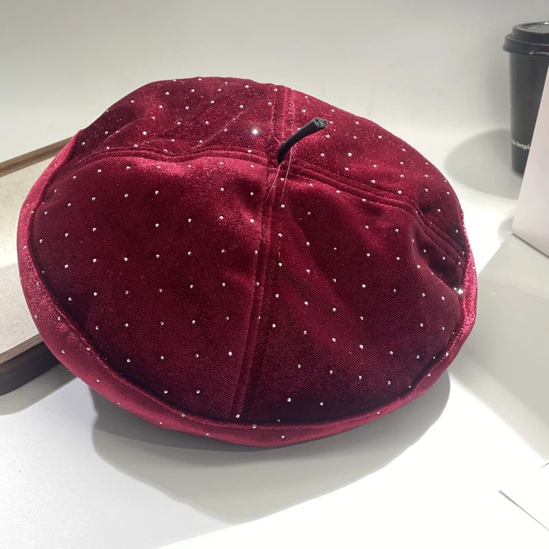 05209大淇原创冬季气质个性酒红亮闪闪百搭画家帽